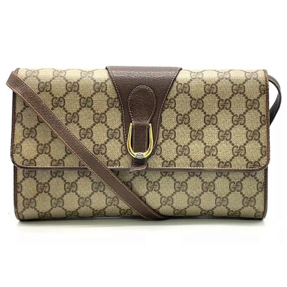 GUCCI GG Supreme Horse Bit Brown Clutch & Crossbody Bag Two Tone Hardware EUC - Picture 16 of 16